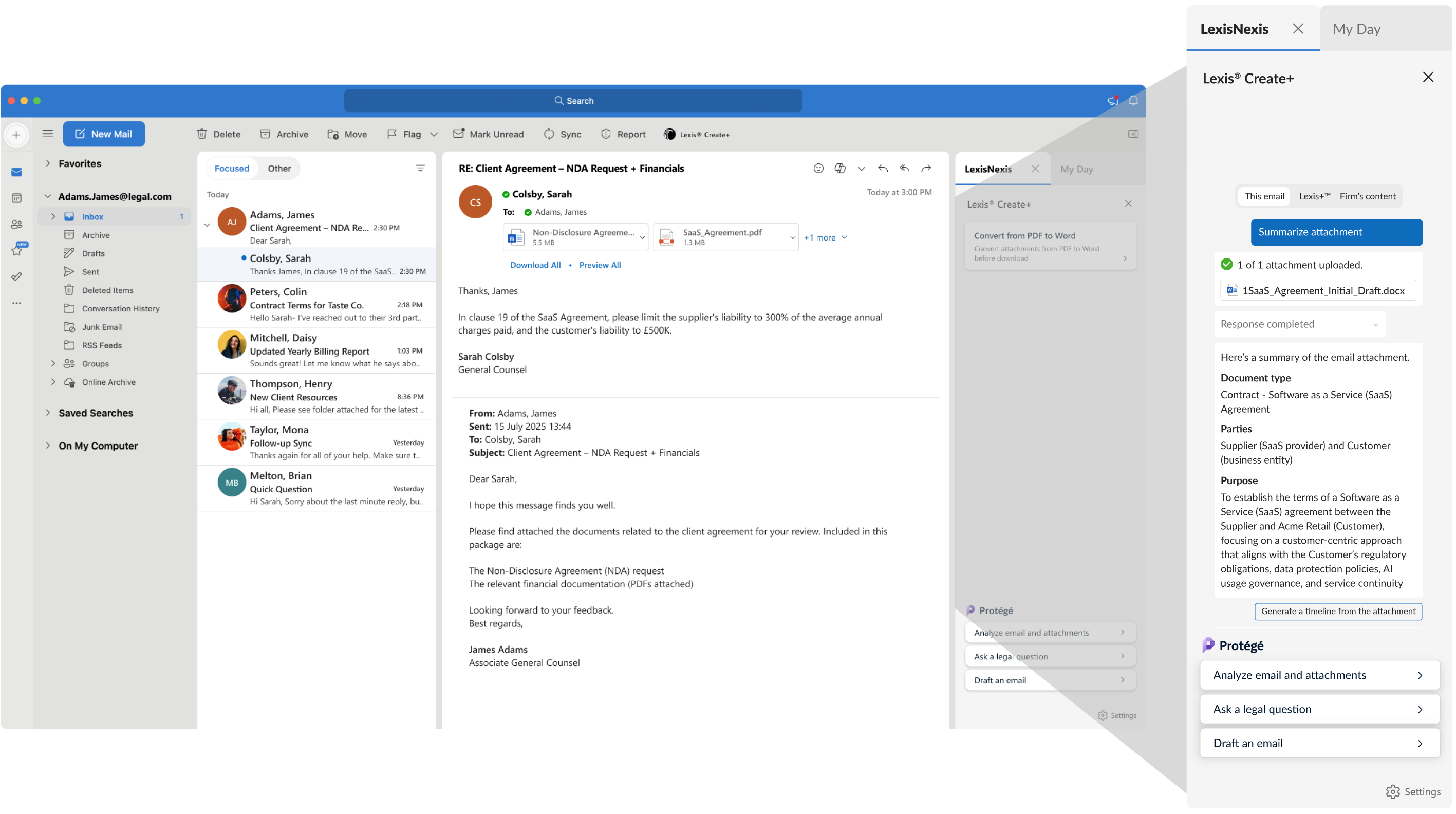 A blurred doc is open in Microsoft Outlook